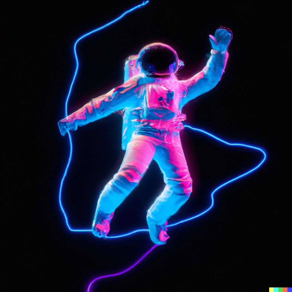 an astronaut, a hologram projection